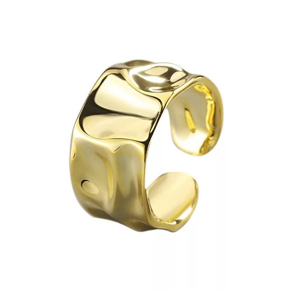Minimalist 925 Sterling Silver Open Wave Adjustable Gold Ring NWT - Picture 1 of 8